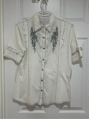 Women’s White Panhandle Slim Western Wear Top ~100% Cotton~Size Medium